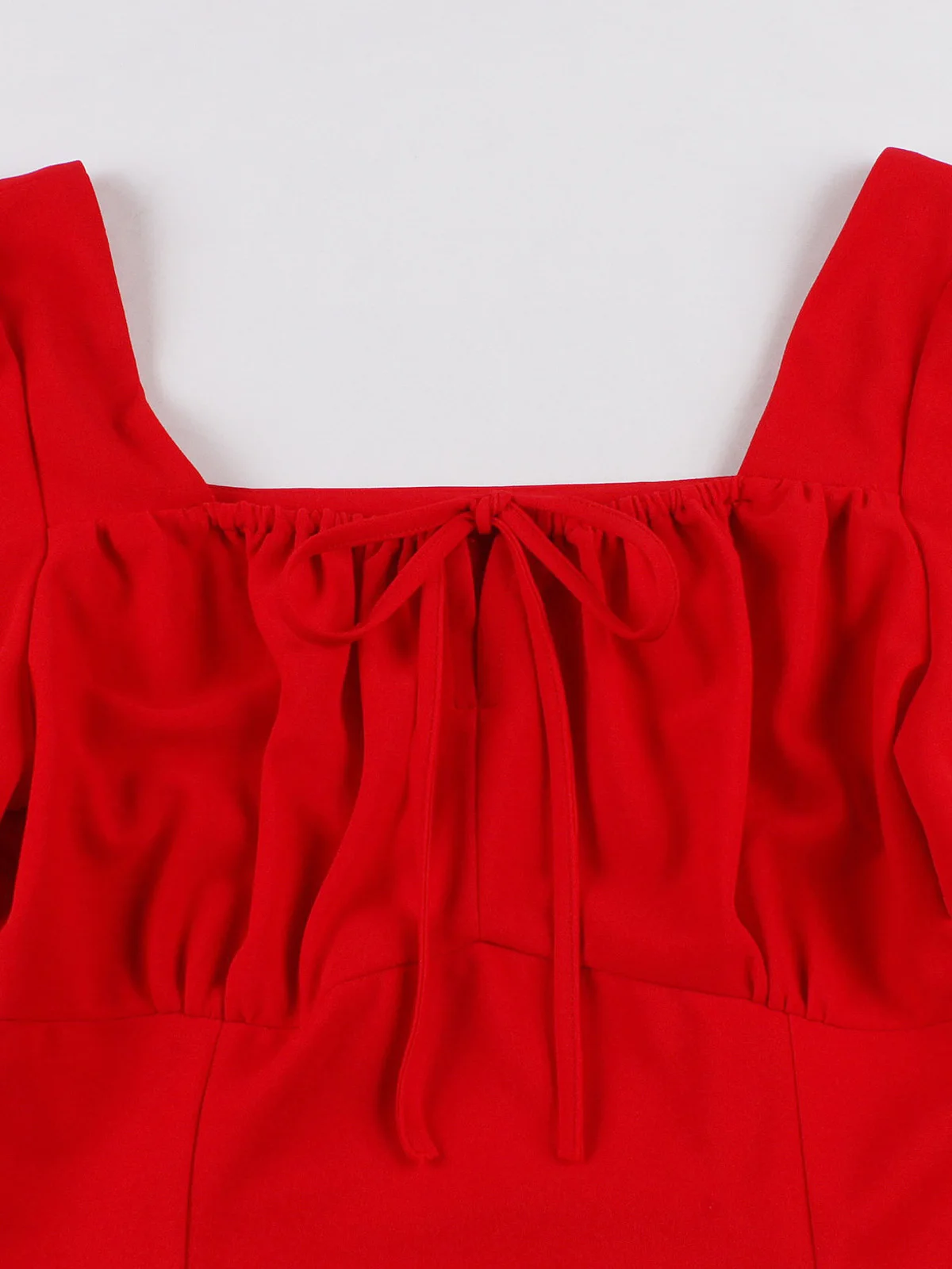 Tonval vermelho elegante cintura alta vintage roupas femininas pescoço quadrado gravata frente dupla camada bainha festa de aniversário vestidos de balanço