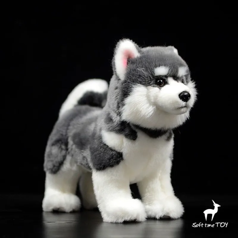 ZWY Realistic Grey Alaskan Malamute Plush Toy Soft Fluffy Cute Puppy Doll Gift for Kids Dog Lovers Home Decor