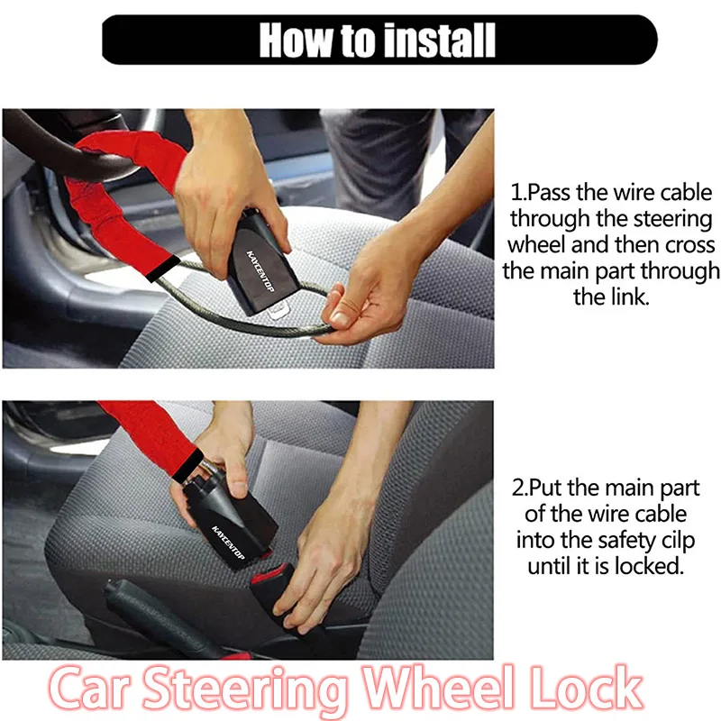 General Car Steering Wheel Anti-Theft Lock Thickened Steel Cable Motors Seat Belt Buckle Lock-Durable Vehicle Security Accessory