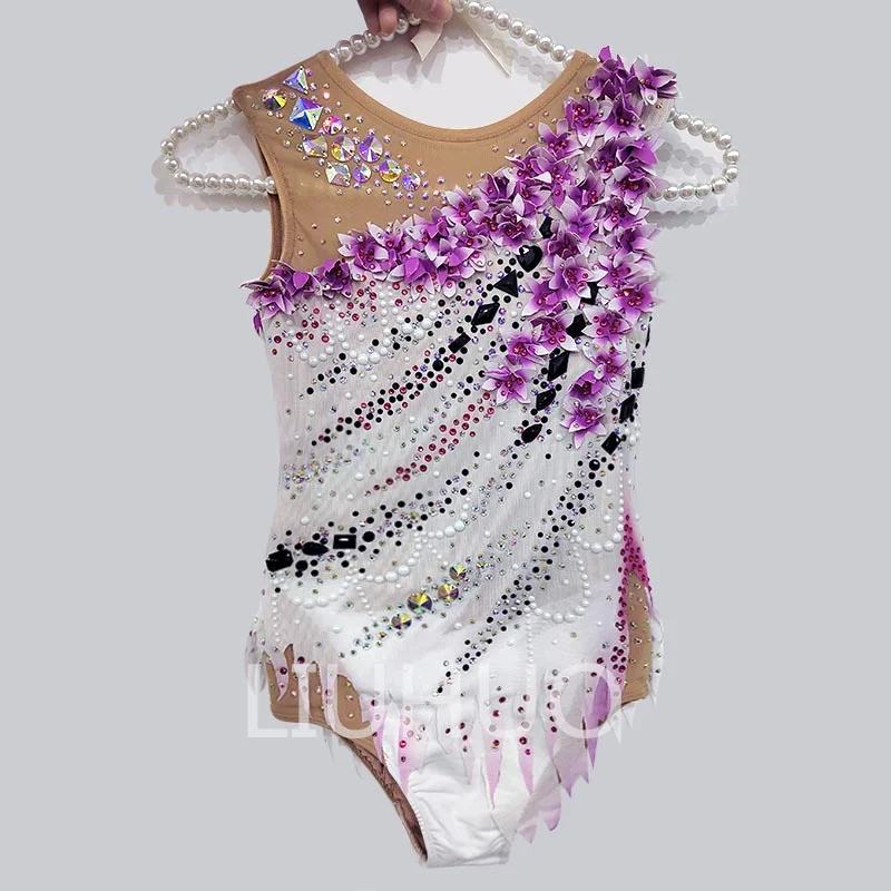 

Rhythmic Gymnastics Leotard Competition Dance Artistic Costume Sleeveless Pink Floral Gymnastics Artistic Suit