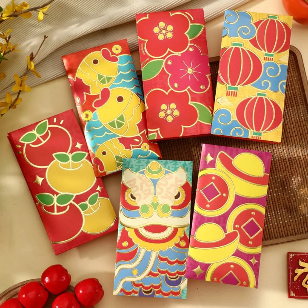 6PCS Happy New Year Snake Year Red Envelope Blessing Best Wishes Snake Year Money Envelope Money Bags HongBao