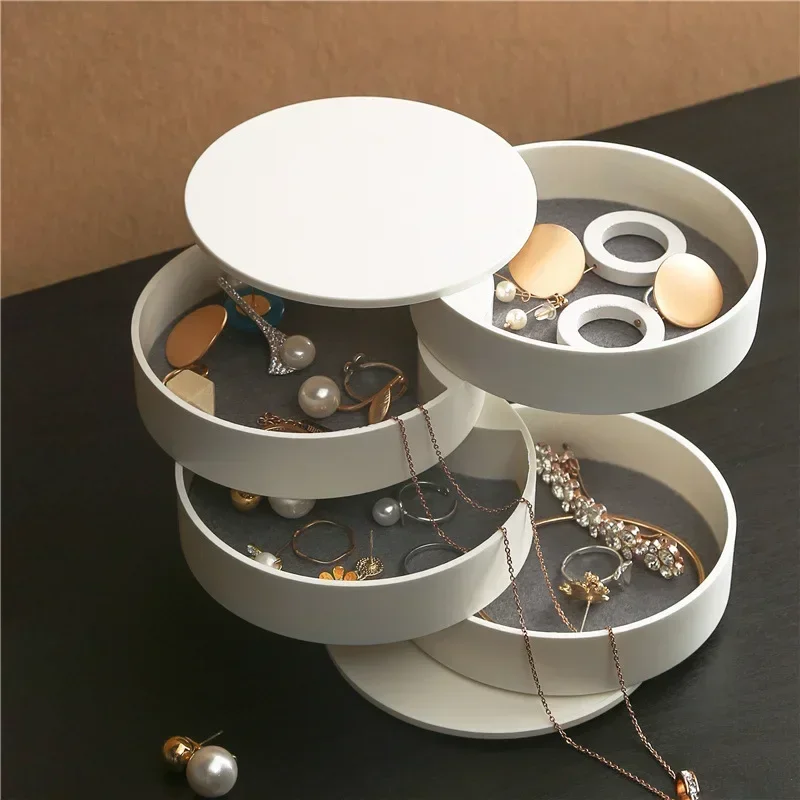 4 Layers Jewelry Storage Box 360 Degrees Rotary Holder Jewelry Organizer for Earrings Rubber Band Bracelet Small Organizer Gifts