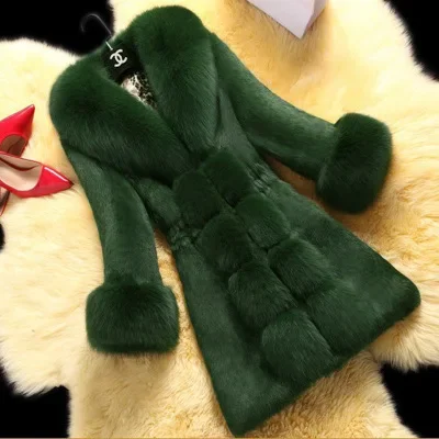 Winter 2024 Faux Fur Coat Women Thick Outwear Female Long Fake Fox  Collar Jackets for Ladies Slim Elegant Warm  New E94