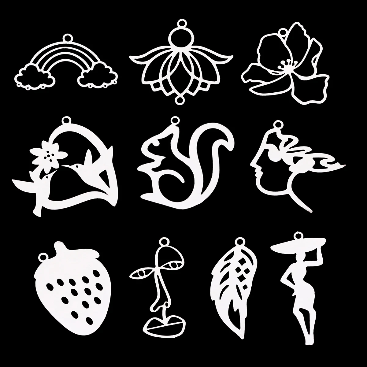 3pcs Stainless Steel Line Art Charms Rainbow Flower Squirrel Bird Leaf Pendant for DIY Jewelry Making Earrings Necklace Findings