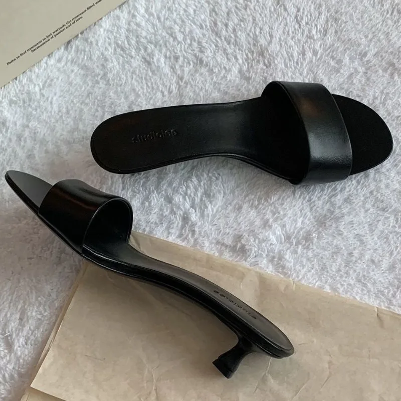 

New Style Designer Summer Open Toe Slip on Women Slippers Ladies Elegant Dress Street Style Thin Heel Slides Zapatos Mujer