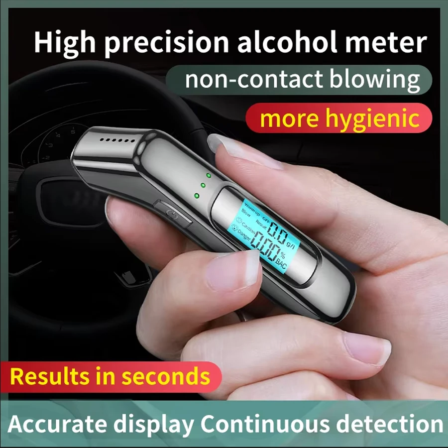 Alcohol Tester High Precision Breathalyzer Alcometer USB Rechargeable Non-contact LCD Display Digital Portable Alcohol Detector