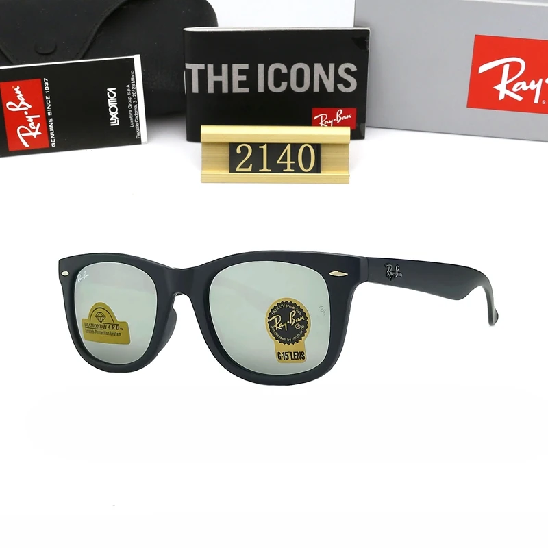 Rayban Glass Lenses 2140 Wayfarer Sunglasses Unisex Square Vintage mirror Sun Glasses Classic Matte Black Frame in box