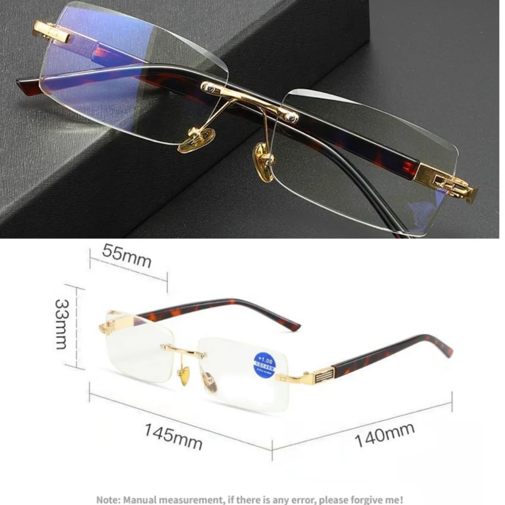 Anti Blue Light Reading Glasses for Women and Men Frameless Presbyopic Glasses +100 To +400