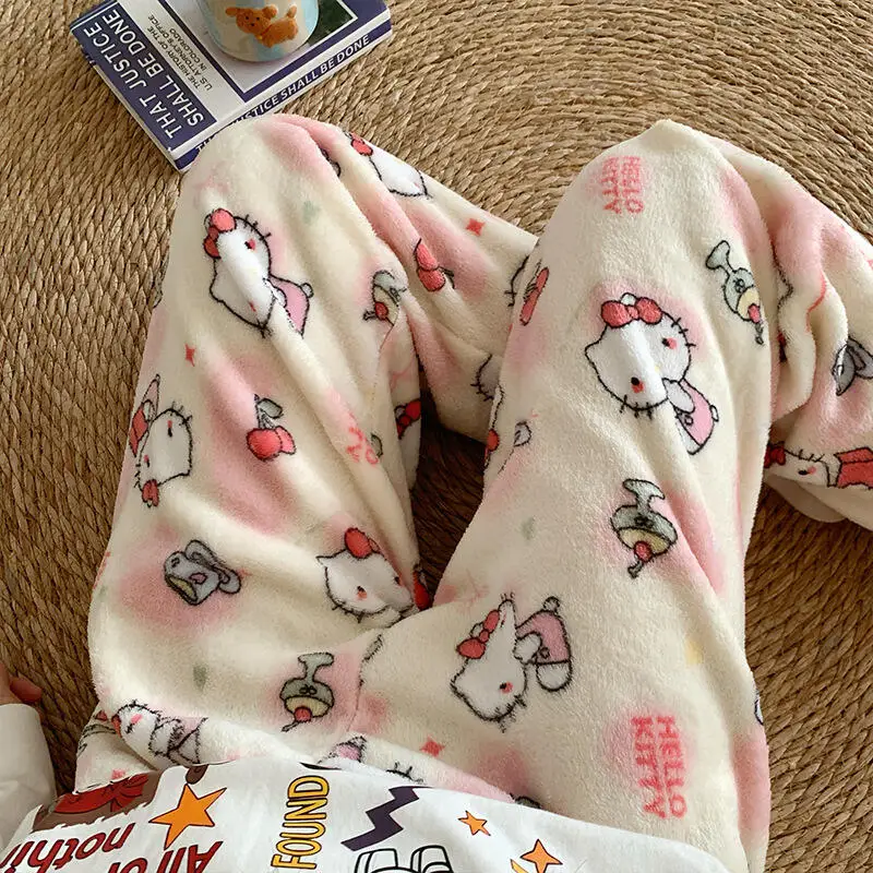 أنيمي طباعة 2025 الخريف والشتاء جديد الفانيلا بنطلون بيجاما فتاة الكرتون الحلو موضة سراويل تقليدية في الهواء الطلق السراويل المنزل الدافئة #5