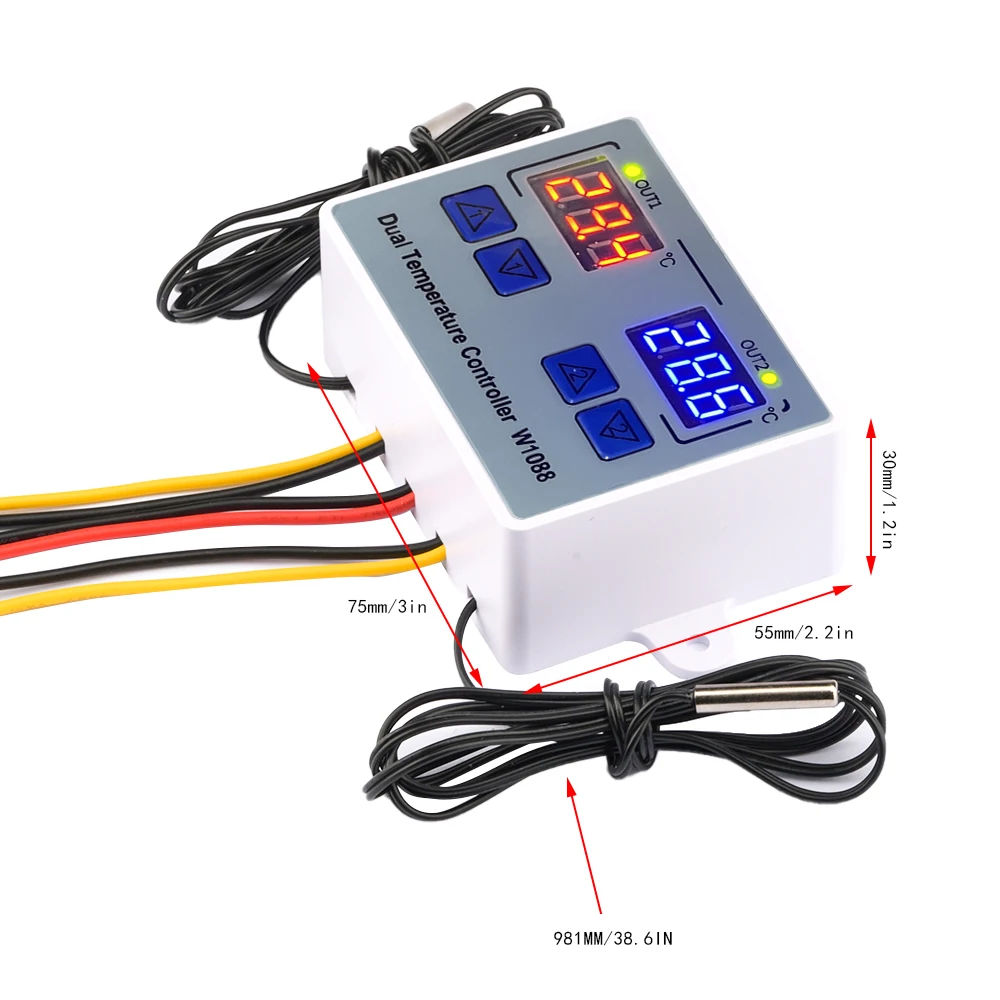 W1088 Dual LED Digital Temperature Sensor Meter Controller Electric Heating Thermostat 220V Aquarium Incubator Thermoregulator