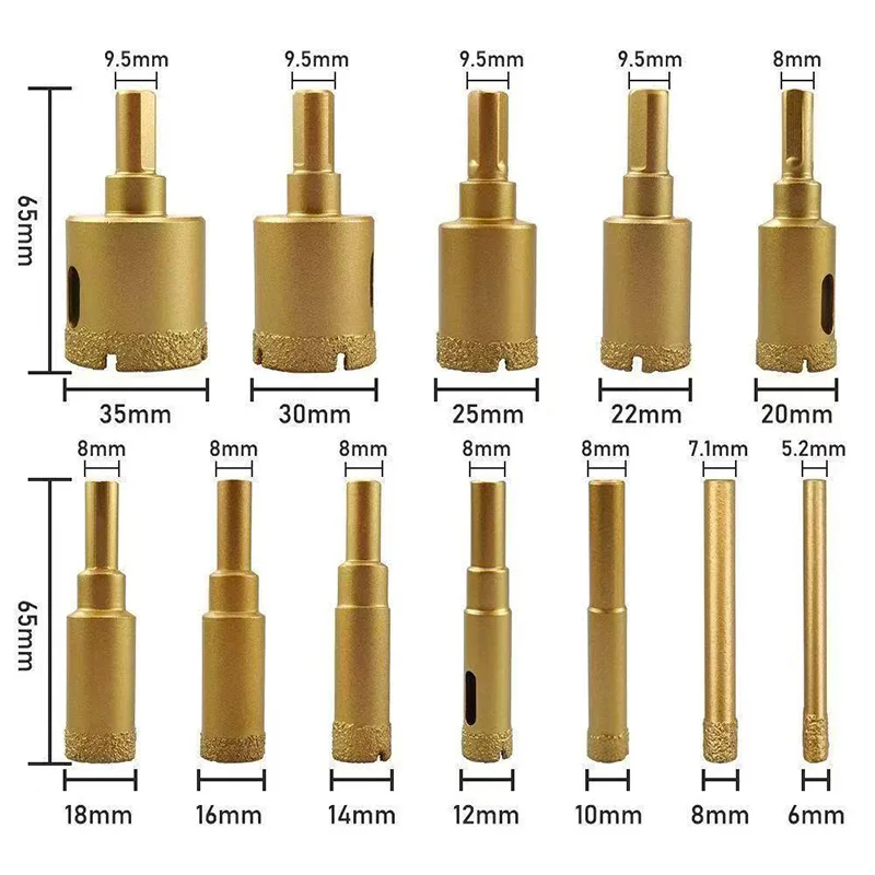 12pcs Diamond Brazing Drill Bit Set for Drilling Glass, Tile, and Concrete with Diamond Drill Bit Set Tool Box