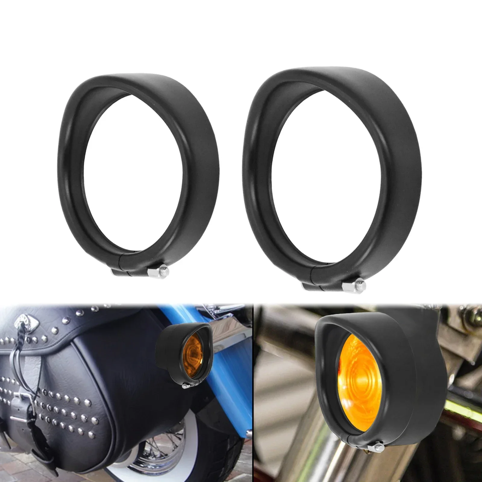 Motorrad Chrome Visor Style Blinker Trim Ring mit Gummiringen 2 Stück für Harley Softail Touring Road King Electra Glide FL