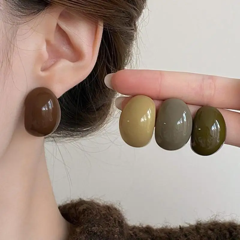 Resin Semi-Circle Earrings Exquisite Vintage Chunky Ellipse Ear Studs Geometric Trendy Elegant Ellipse Earrings