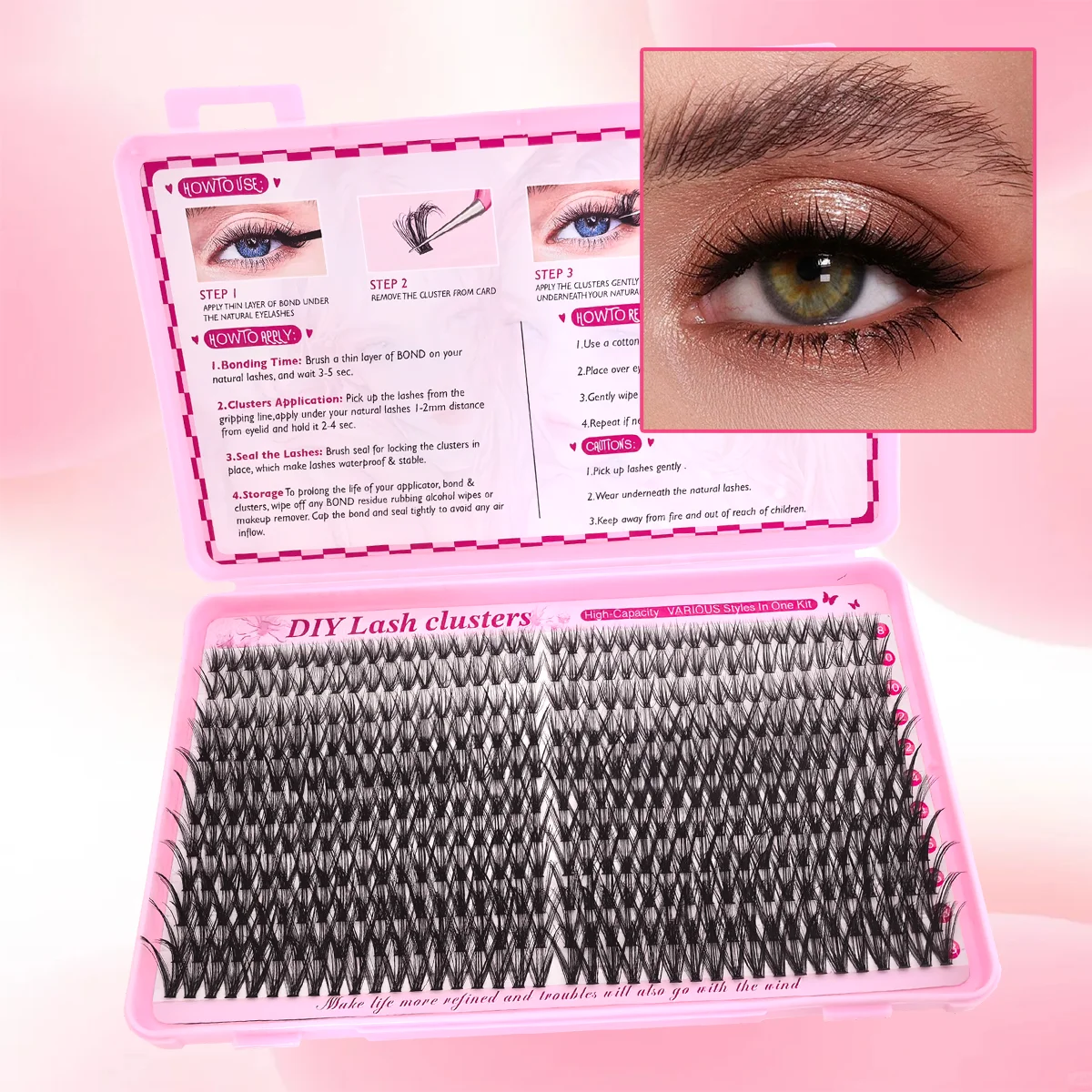 440 Uds 30D pestañas postizas DIY, longitud mixta de 10-16mm, rizo D, con pegamento y pinzas de doble punta, creando ojos grandes encantadores