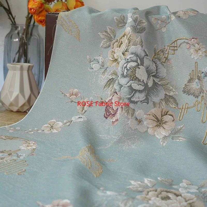 1 meter Retro Golden Silk Crane Flower Yarn Dyed Jacquard Fabric Women's Autumn Winter Elegant Dress Diy Sewing Fabric