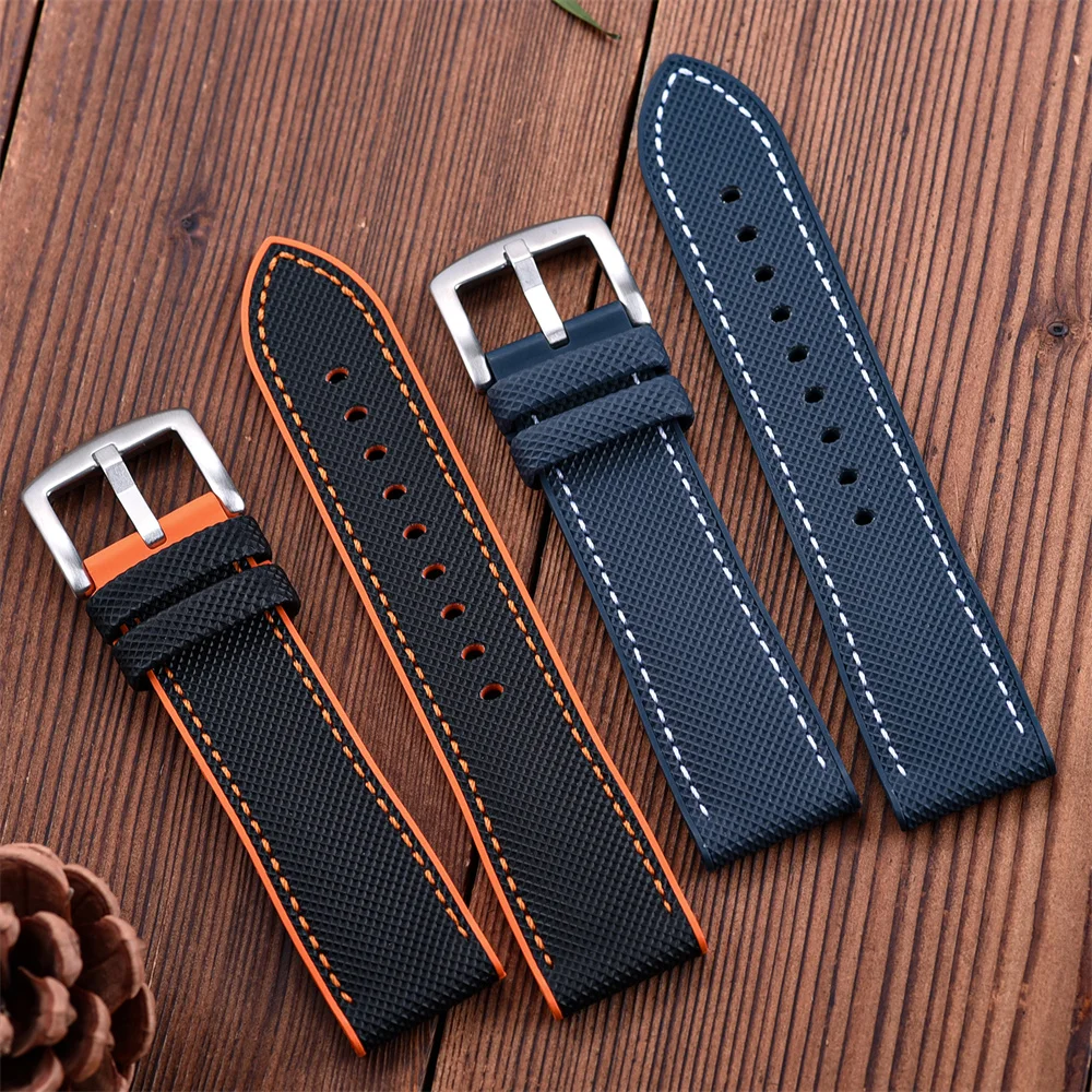 20 مللي متر 22 مللي متر تصميم جديد الهجين FKM حزام ساعة جلد فلورو المطاط حزام الساعات FPM الأشرطة الناعمة لكل ماركة ساعات مقاومة للماء