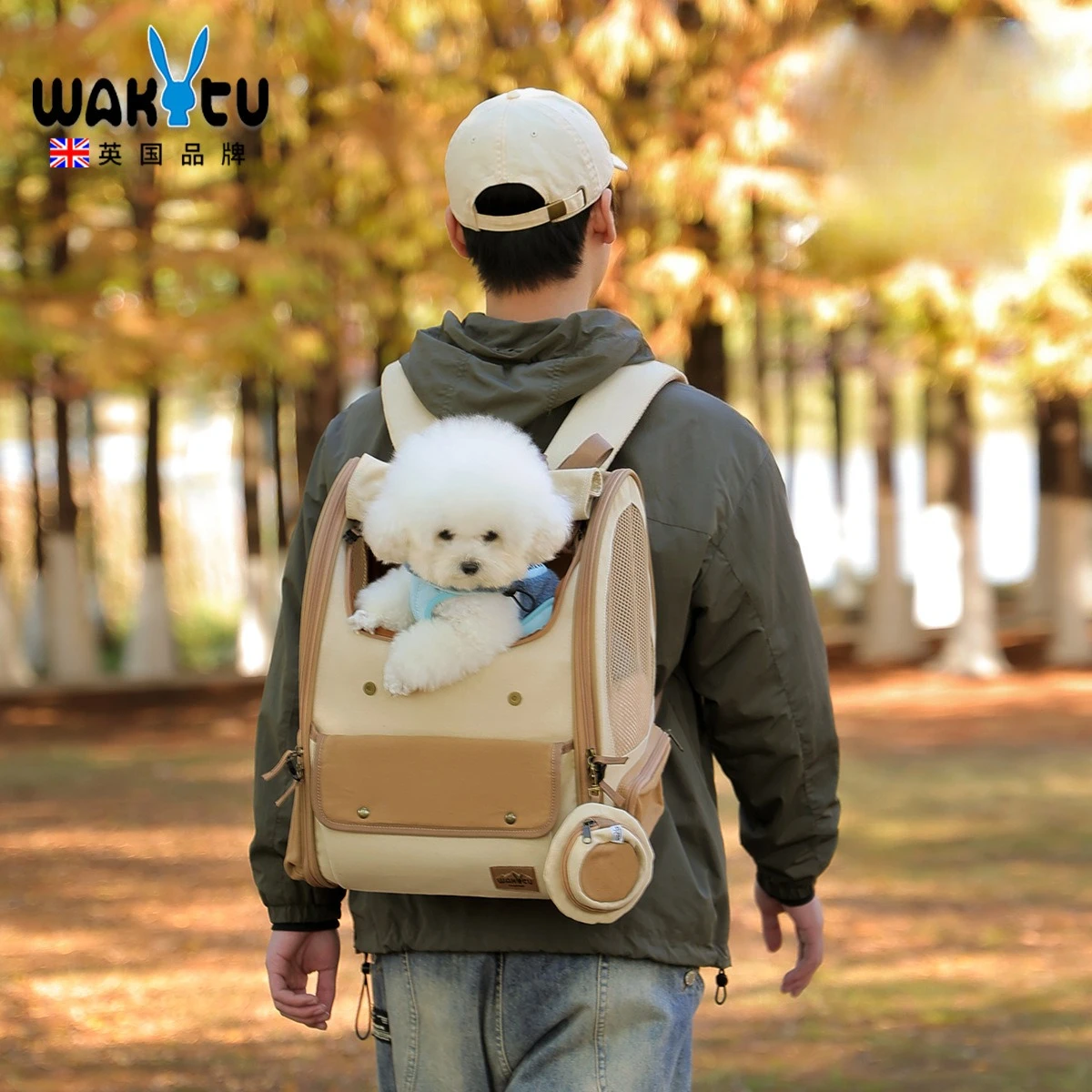 

Wakytu Breathable Retro Pet Backpack Outdoor Canvas Portable Large-capacity Pet Dog Bag Cat Out Folding Bag Carriers