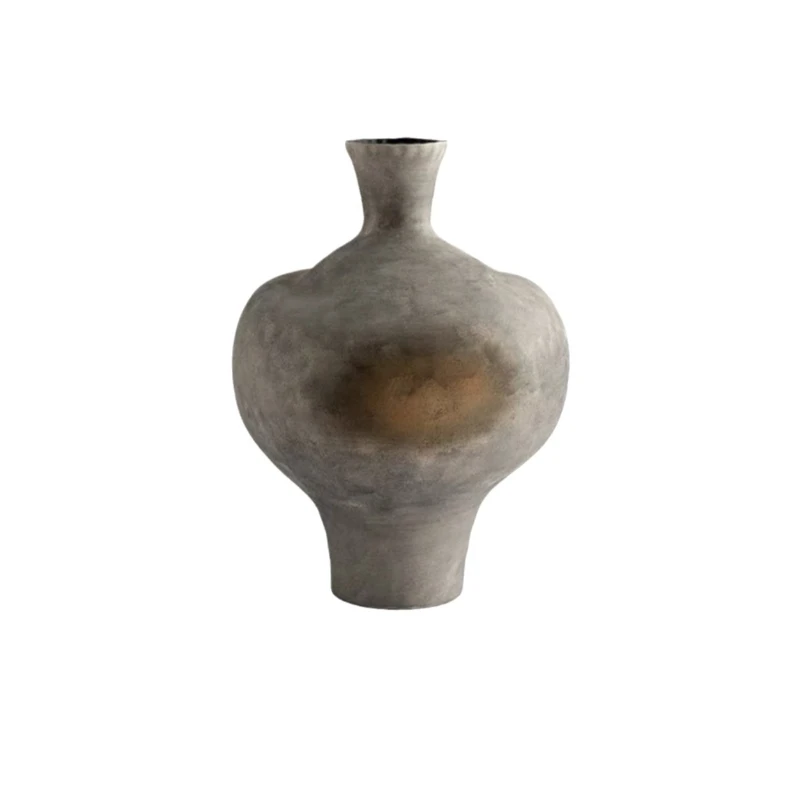 Medieval thick ceramic vase Japanese tea room ornament, living room flower arrangement  wabi-sabi