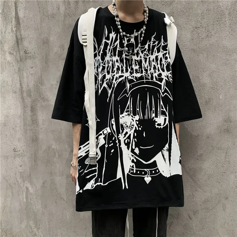 Summer Alt Clothes Women Men Grunge Anime Emo T-Shirt Rock Punk Top E-girl Mall Goth Tees Y2K Gothic Clothes Streetwear