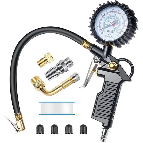 Tire Pressure Gauge 2200 PSI Tire Inflator Gauge Vehicle Monitor Tool Valve Cap ressure Gun Type For Air Compressor Durable