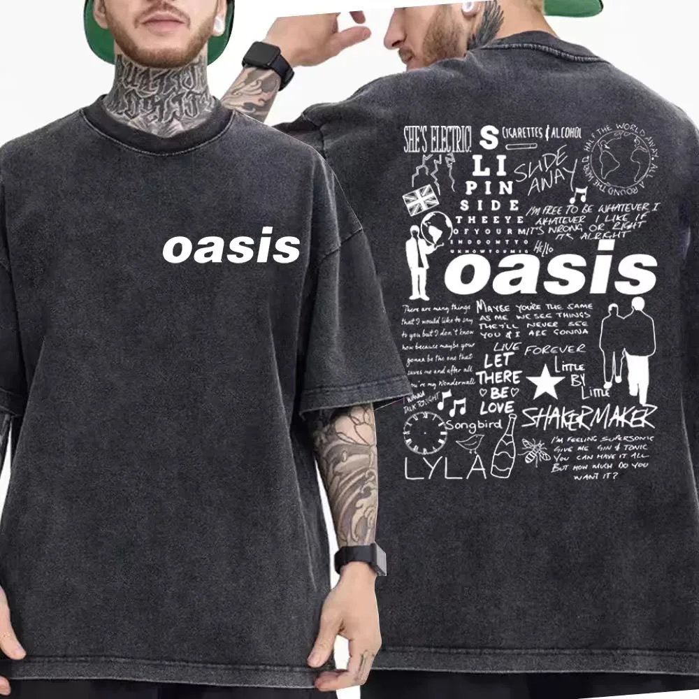 2025 sommer Oasis Band Rock Retro T-shirt Baumwolle männer Casual Kurzarm Hip-hop T-shirt Baumwolle Mode Harajuku Gewaschen t-shirt
