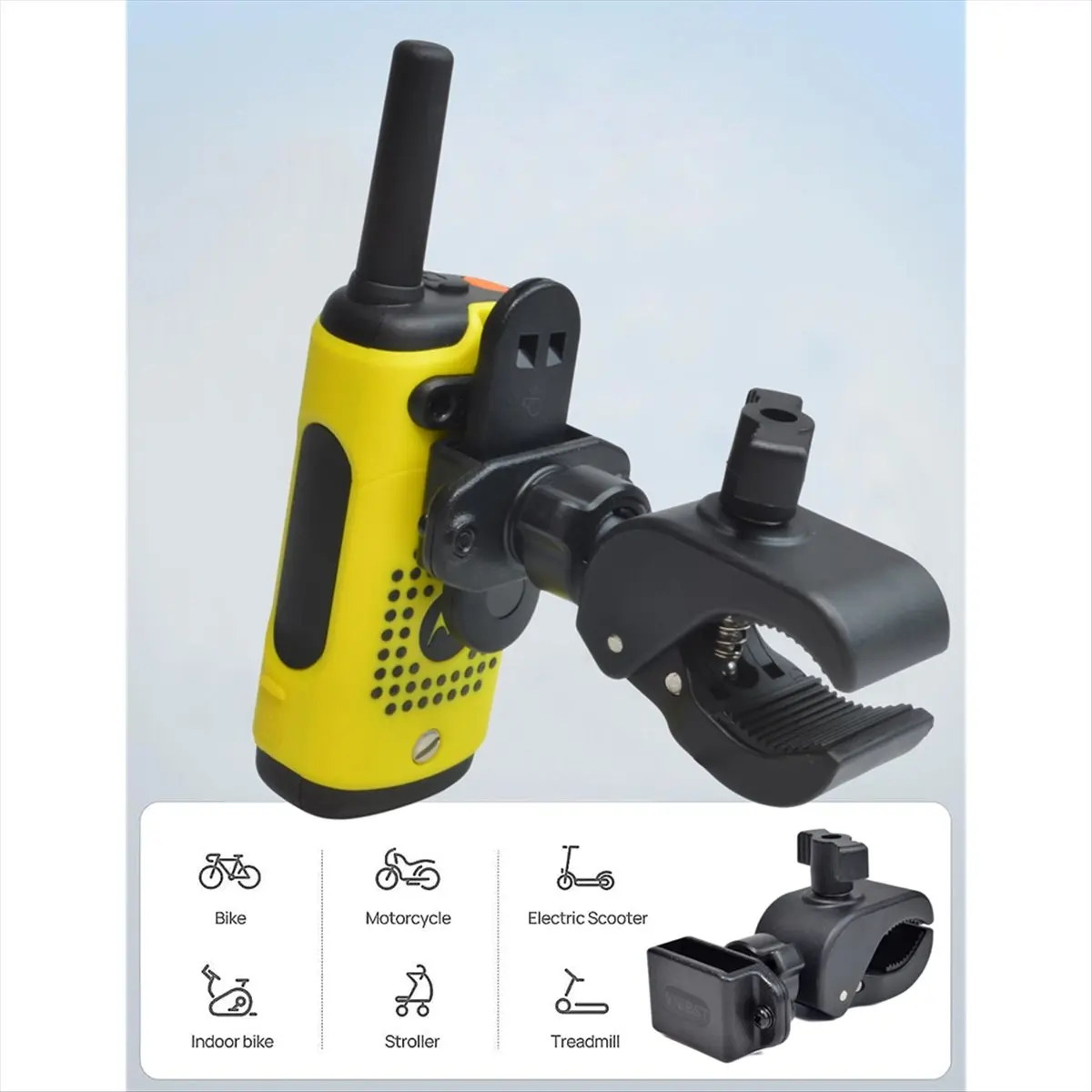 (X07A) Soporte de Radio para Manillar de Motocicleta y Scooter, Abrazadera de Montaje para Walkie Talkie Motorola Talkabout Midland BaoFeng