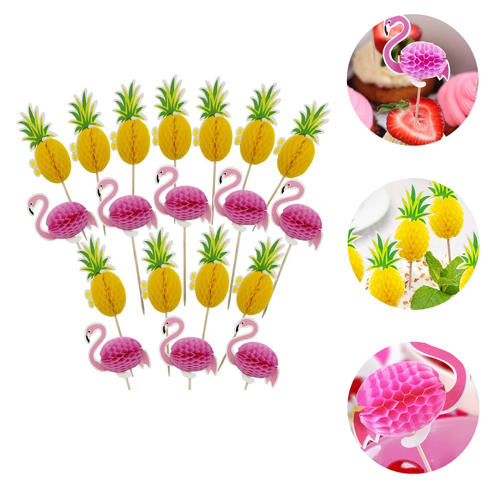 

19pcs Flamingo Pineapple Cake Insert Cards Premium Eco Friendly Food Safe Toppers Hawaii Beach Theme Party Cake Decor Baking