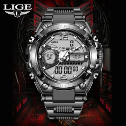 LIGE Sports Men Watches Auto Date Week Man Watch Fashion Luminous Mens Watch LED Digital Military Waterproof Wristwatches Reloj