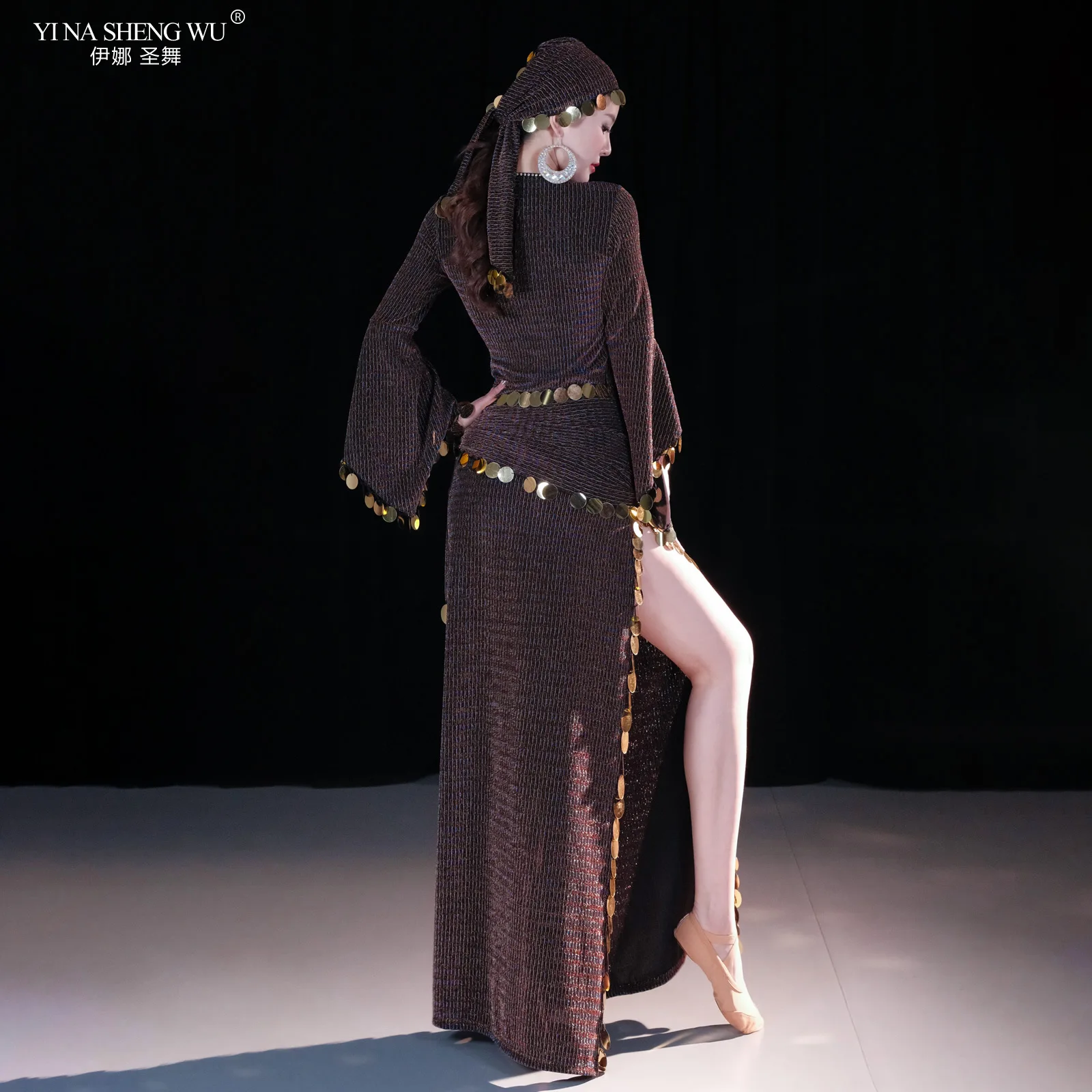 فستان مُصمم حسب الطلب للرقص الشرقي للنساء فساتين تدريب شعبي بلدي ترتر وشاح الورك أداء شرقي رداء مسابقة Saidi #6