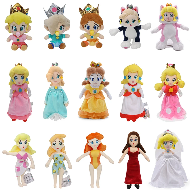 

18 Style Mario Princess Series Anime Dolls Peach Baby Daisy Rosalina Pauline Princess Plush Toys Wearing Swimsuit Wedding Dress