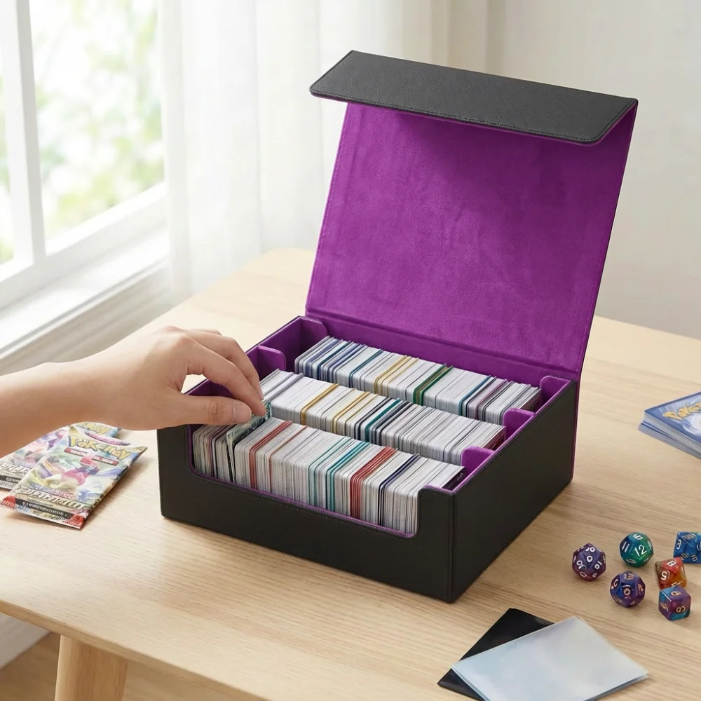 Scatola Porta Carte, Organizzatore per 1800+ Carte Collezionabili, Scatola per Mazzi con Chiusura Magnetica in Pelle PU, per Carte TCG MTG Pokemon YuGiOh Sportive