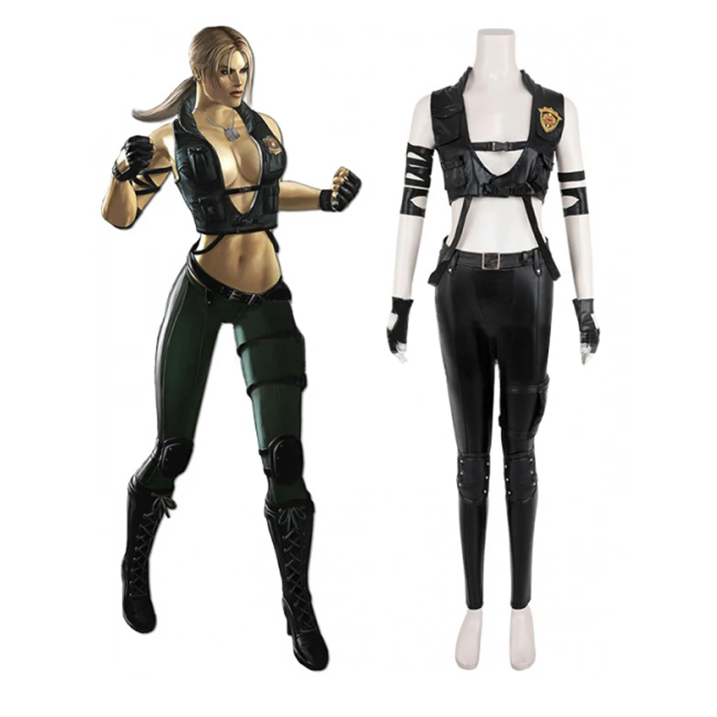 

Cosplayitem Women's Mortal Kombat Sonya Blade Costume Sexy Game Fighting Outfit Full Suit Halloween Carnival Suit for Women