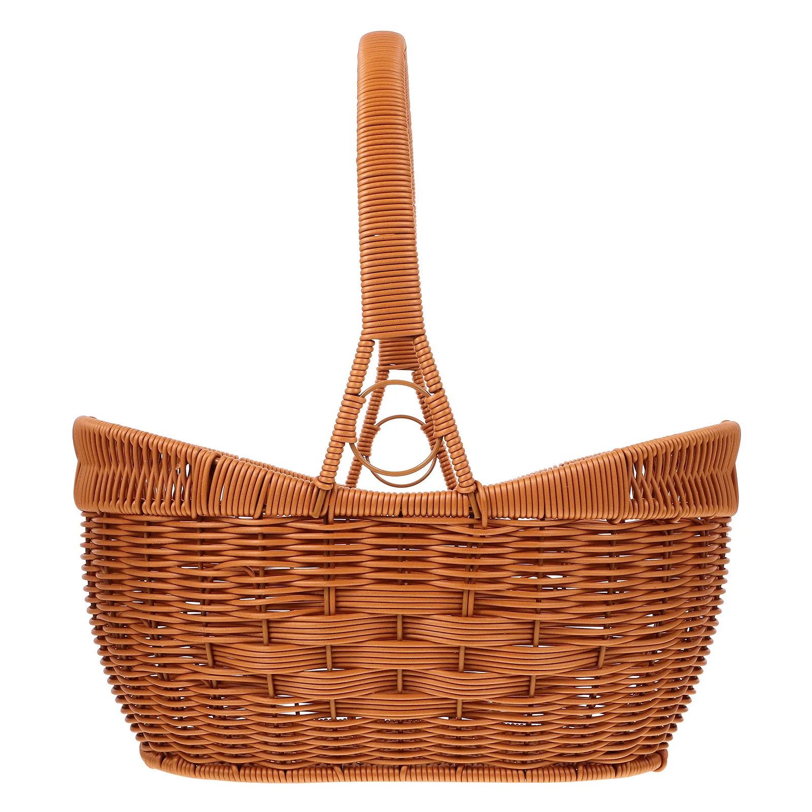 1 قطعة تصميم سبيكة الذهب تقليد الروطان سلة النزهة سلة التخزين المنسوجة للتخييم في الهواء الطلق السفر حفلة الفاكهة الخضار