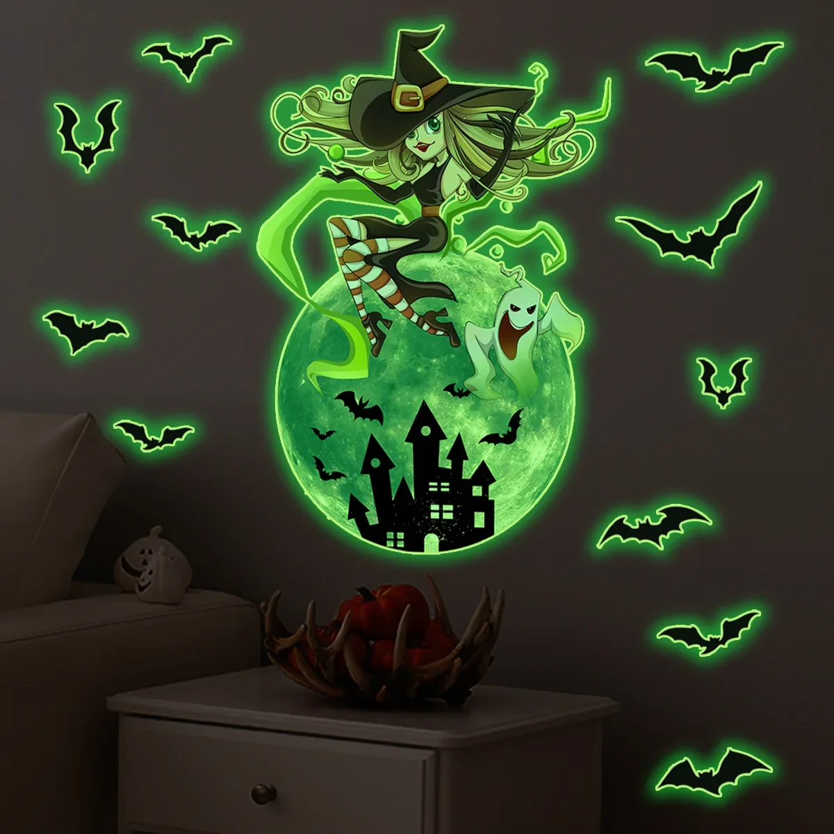 

Luminous Moon Bat Halloween Background Decoration Bedroom Wall Sticker Luminous Sticker