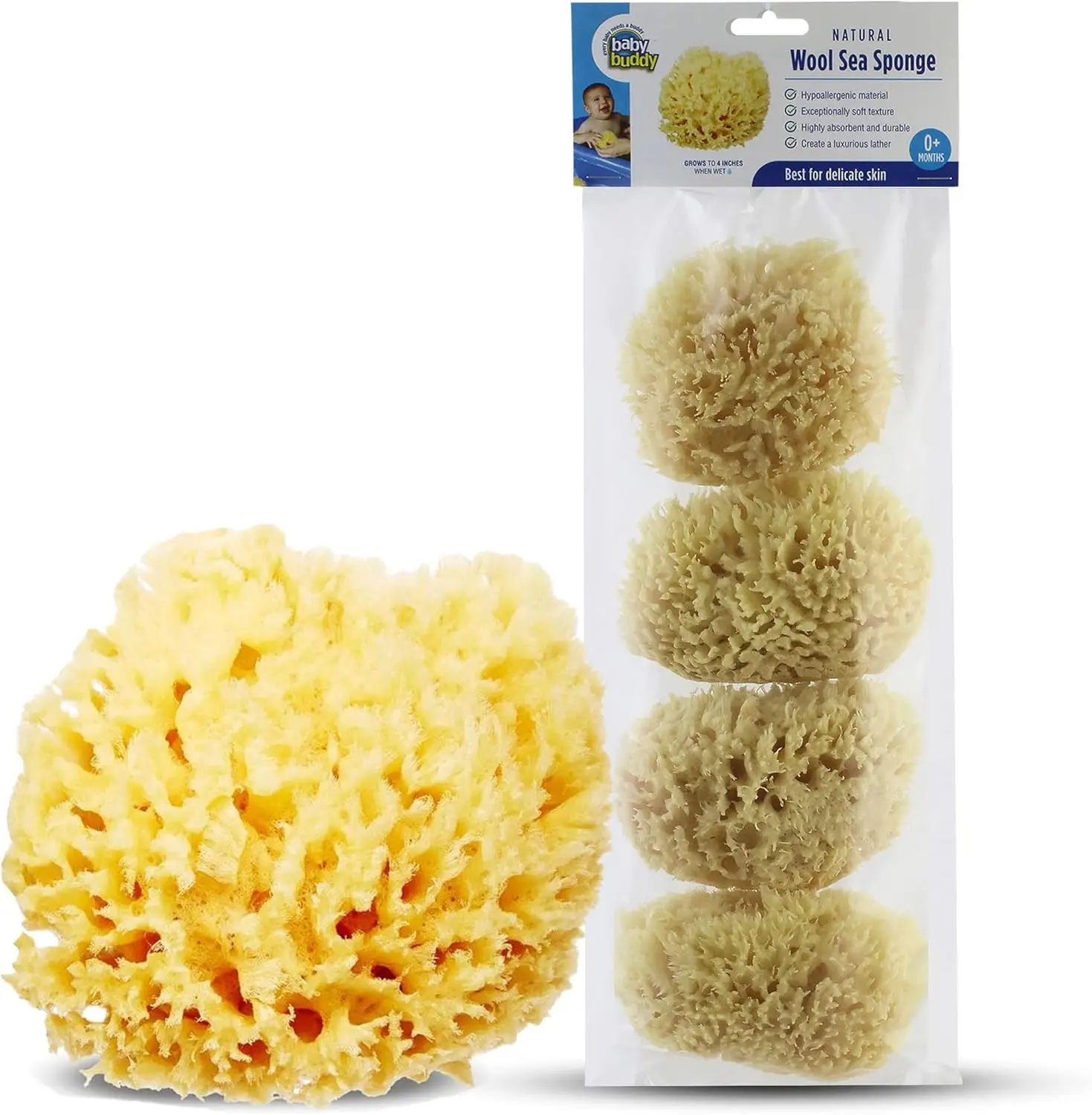 

Ультрамягкая натуральная губка для детской ванны, гипоаллергенная и биоразлагаемая, упаковка из 4 штук для нежного ухода за кожей младенцев