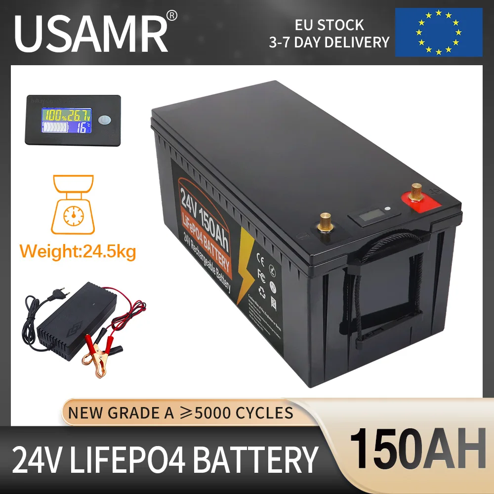 Nuovo 24V LiFePo4 Batteria 300AH 250AH 150AH 100Ah Built-in BMS Litio Ferro Fosfato Cell 5000 Cicli Per Golf Carrello di Stoccaggio Solare