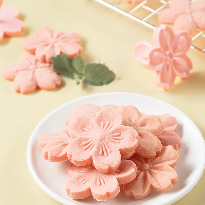 5pcs/set Sakura Cookies Mold Cherry Blossom Pink Biscuit Fondant Mold Cranberry Cookies Flower Shape Press Flower Baking Cutters