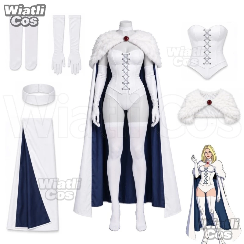 Women's Dresses White Queen Emma Cosplay Costumes Anime Emma Grace Frost Role-playing Clothes XS-3XL Cloak Halloween