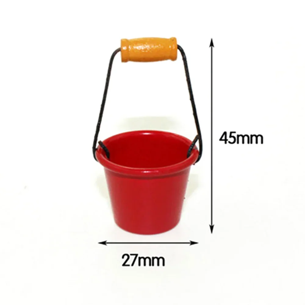 1/12 Doll House Miniature Metal Red Bucket Simulation Furniture Pail Model Toys for Mini Decoration Dollhouse Accessories