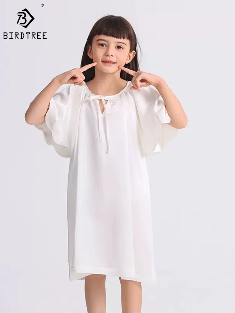 

Birdtree 22MM 100%Real Silk Sweet Kid Nightgown Girl's Pajamas Homewear Skin Friendly Sleep Dress 2024 Spring Summer P41257QM