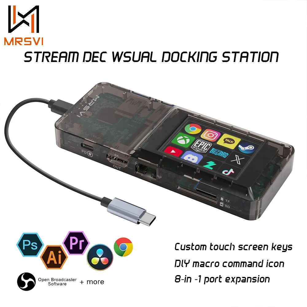 

MRSVI H1 USB-концентратор Сенсорная планка 0108-D Typec Визуальная док-станция 8-в-1 Сетевой порт Док-станция Пользовательская кнопка с консолью