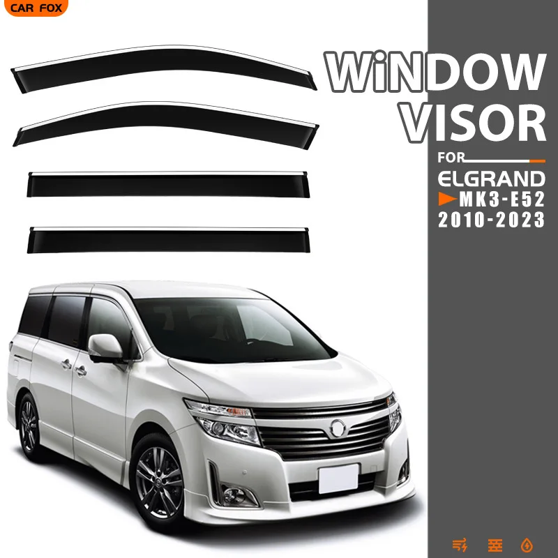 

Для Nissan Elgrand 2010-2023: Дефлекторы окон, навесы-козырьки, защита от дождя и солнца для боковых окон, автоаксессуары
