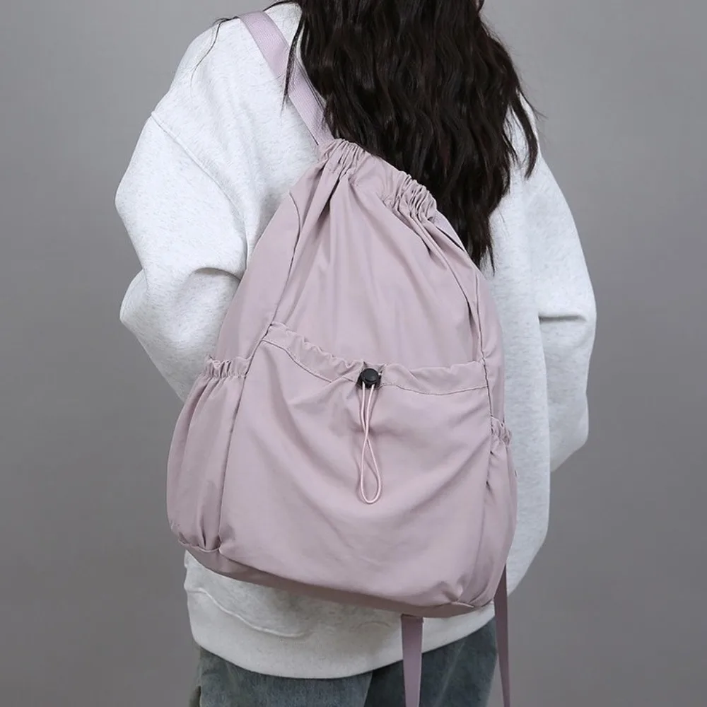 

Повседневный однотонный дорожный рюкзак в корейском стиле, нейлоновый рюкзак на шнурке, складной студенческий школьный рюкзак большой вместимости, уличный