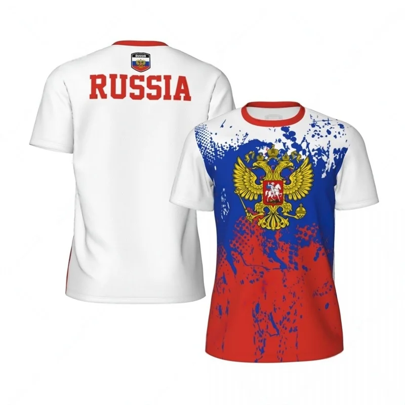Russia Flag Pattern T Shirt For Men National Emblem 3D Printed T-Shirts Summer Casual Round Neck Tees Loose Short Sleeve Top