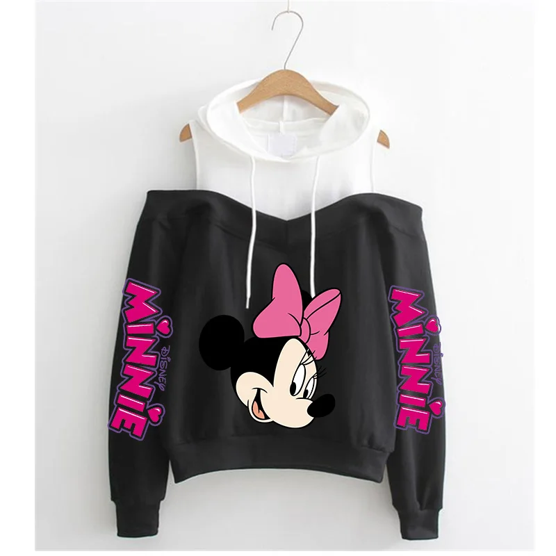 Bluza z kapturem z odkrytymi ramionami 90s Y2k gotyckie bluzy minnie bluza z kapturem myszka mickey bluza ubrania topy bluza odzież dziewczyny