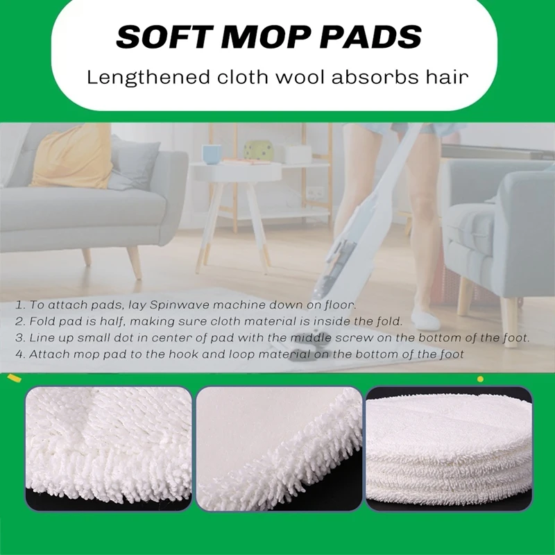 SANQ 4 Pack Soft Contact Mop Pads Replacement For Bissell Spinwave 2039A 2124 Powered Hard Floor Mop