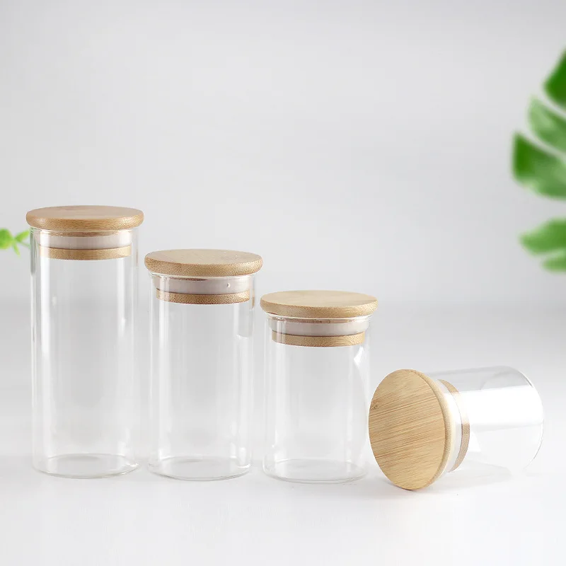 Kitchen Storage Food Container Round Glass Storage Jars with Bamboo Lid for Kitchen