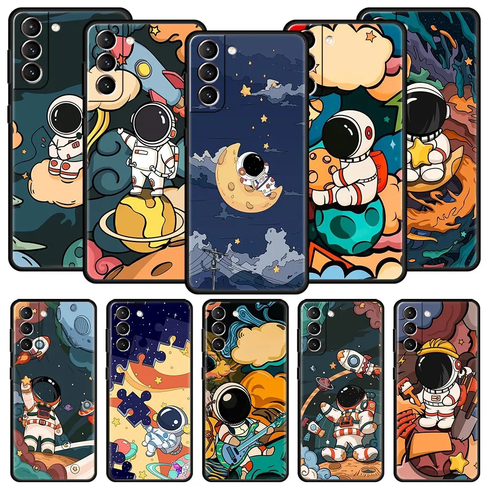 Space Astronaut Cartoon Phone Case For Samsung Galaxy S22 S21 S20 Ultra FE 5G S10E S10 S9 S24 Plus S23 Cover Silicone