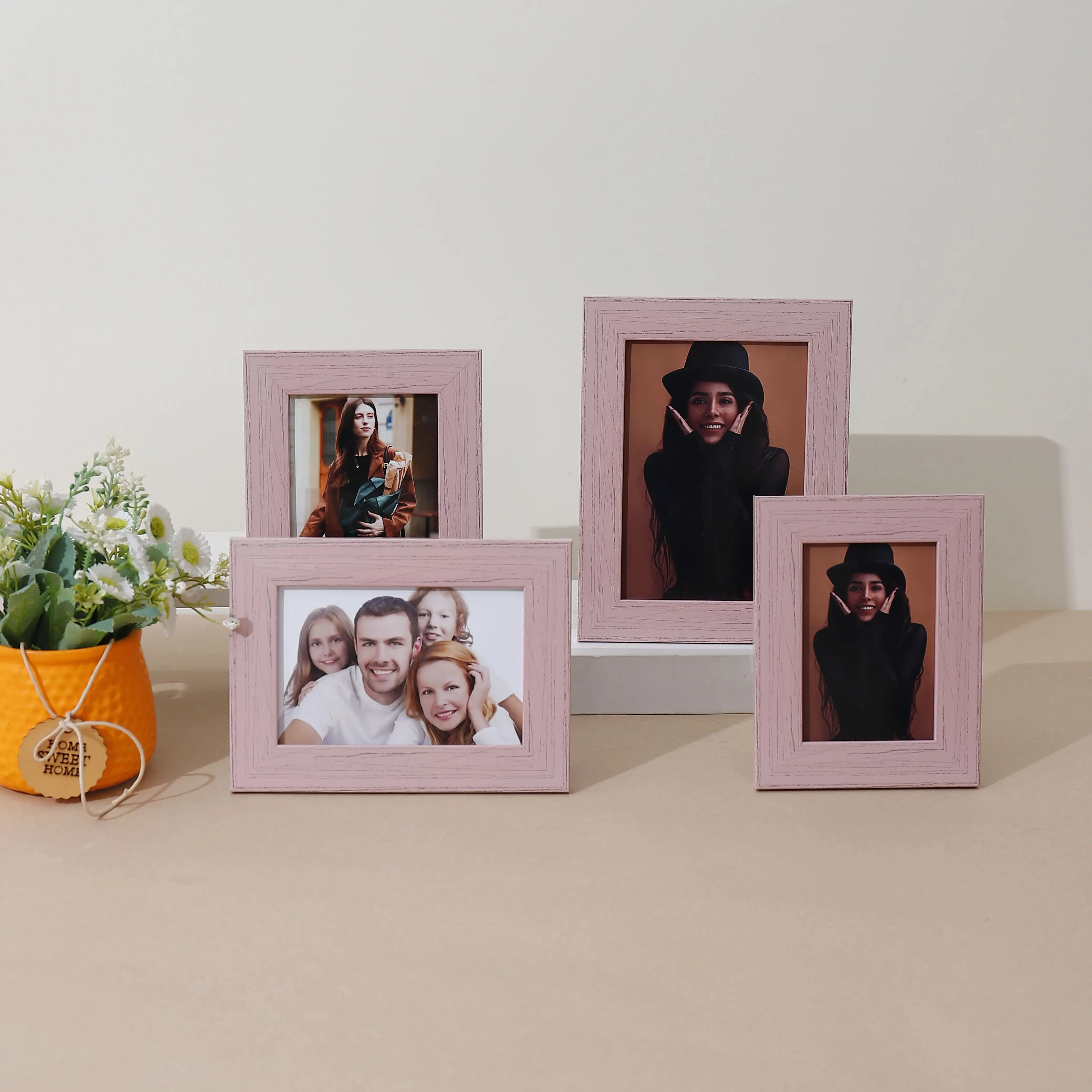 Pink Warm American Style Photo Frame Home Decoration Imitation Wood Grain Art Plastic Photo Frame