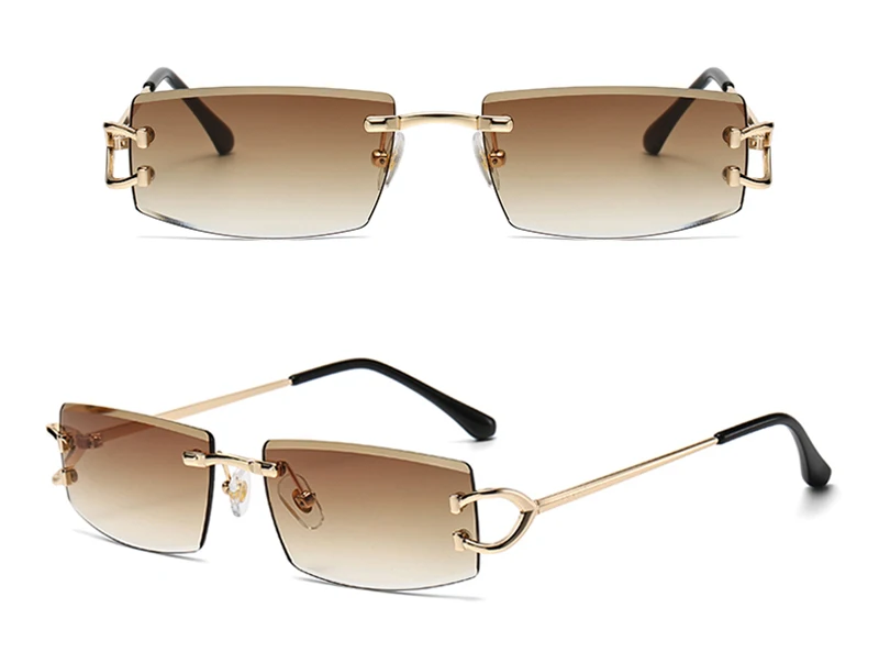 Peekaboo Randlose Sonnenbrille für Damen, Metall, Unisex, quadratische Sonnenbrille für Herren, UV400, Braun, Grau, Blau, Dekoration, weiblich, 2024 – Detail 8